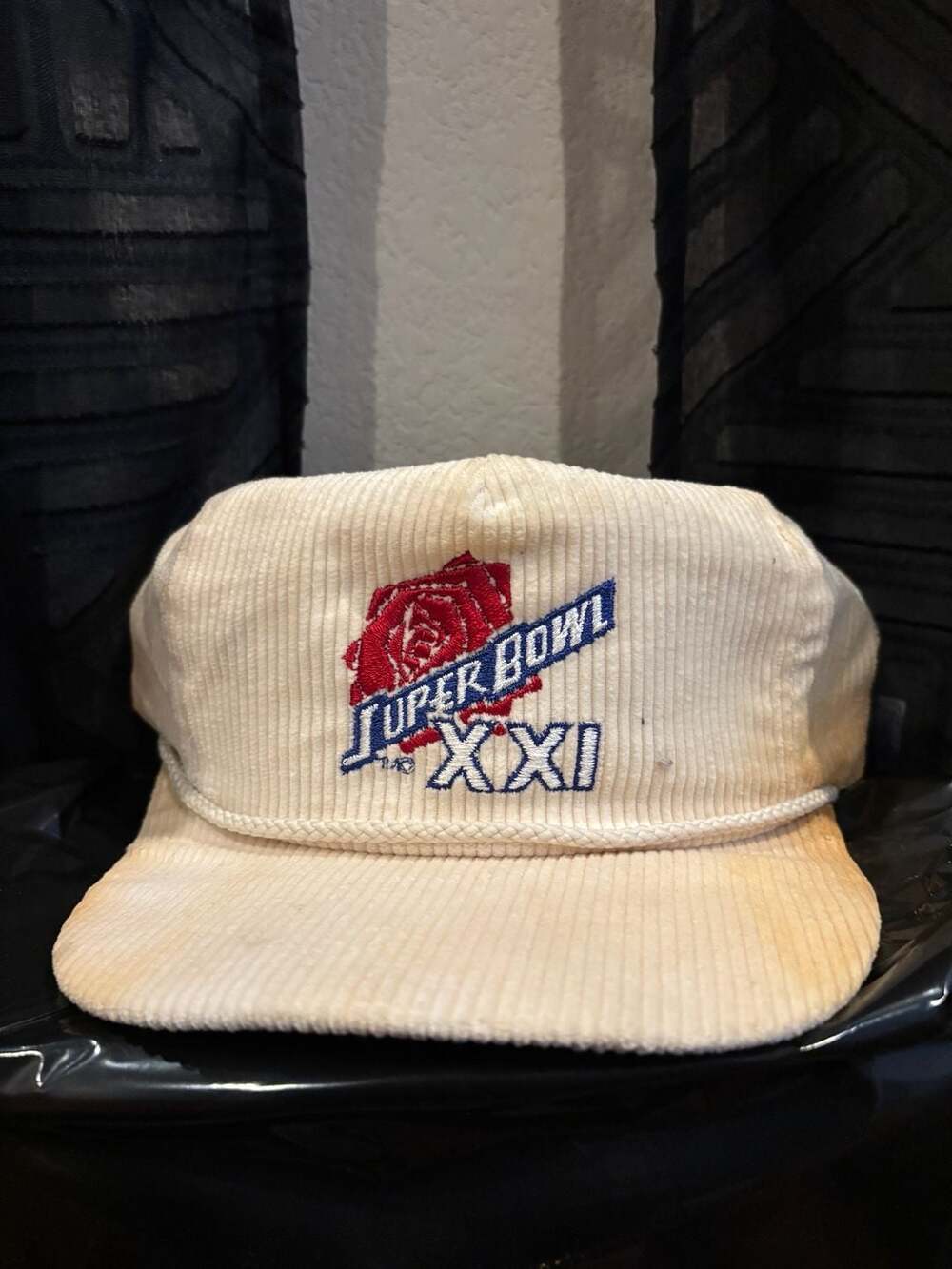 Vintage 1987 Super Bowl XXI Corduroy Snapback Hat Rose Bowl